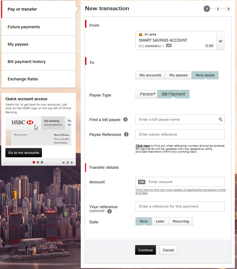 online banking bill payment step 3